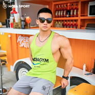 墨立方（MOEA）深U背心男士工字背顯肌肉彈力透氣健身吊帶細(xì)肩帶運(yùn)動(dòng)背心 熒光綠 L 175/96A/L