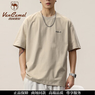 西域駱駝（VANCAMEL）重磅棉短袖T恤夏季日系復(fù)古衣服潮牌美式潮流寬松半袖體恤 駝色 S