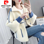 皮爾卡丹（pierre cardin）2025新蝙蝠衫春秋絨外套毛衣女加厚寬松慵懶風針織拉鏈開衫小個子 米白色 蝙蝠衫外套 S