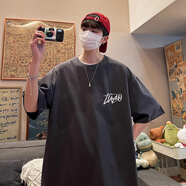 棉致重磅純棉短袖男夏季新款美式薄款t恤男潮流寬松五分半袖上衣體恤 CM40鐵灰色 23【重磅純棉】 2XL 140-160斤
