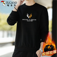 啄木鳥（TUCANO）衛(wèi)衣男秋冬季加絨保暖休閑百搭長袖t恤寬松圓領(lǐng)上衣服 黑色A M