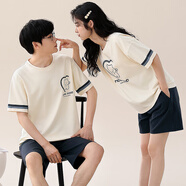 黛姿馨帶胸墊情侶睡衣夏季純棉短袖一男一女卡通可外穿薄款家居服套裝 T1616【不帶胸墊】 女M+男XXXL