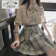 織姬日系jk制服套裝女夏季格裙學(xué)生制服套裝山吹溫柔一刀水手服百褶裙 白短袖+雪松格裙+領(lǐng)結(jié) XS 腰圍53-60