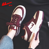 回力女鞋小白鞋女2025新款冬季加絨百搭黑白熊貓鞋子女學(xué)生休閑板鞋 酒紅色【厚底款】 39