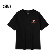 森馬（Semir）【夏日T恤合輯】短袖T恤女中長(cháng)款滿(mǎn)印夏印花落肩上衣寬松顯瘦涼感 A款涼感特寬松印花-黑色90001 170/92A/XL