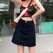 利比吉時尚復(fù)古辣妹牛仔短裙女春夏2024新款高腰包臀裙裙褲百搭半身裙子 黑色. 6541 XL 120-135斤