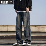 吉普（JEEP）美式復(fù)古牛仔褲男士春秋冬款高街寬松闊腿褲子加絨直筒工裝褲 K892 藍(lán)色（加絨加厚） XL 【建議130-150斤】