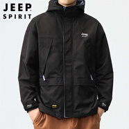 JEEP SPIRIT吉普夾克男士秋冬季沖鋒防風(fēng)衣工裝外套休閑上衣服 黑色 M
