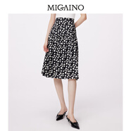 曼婭奴（MIGAINO）碎花半身裙女純棉2025早春新款氣質(zhì)高腰中長(zhǎng)款A(yù)字裙 黑底白花 S 155/62A