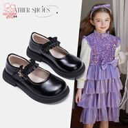 富羅迷女童皮鞋春秋季新款方口透氣軟底單鞋兒童校園演出鞋 黑色 33 