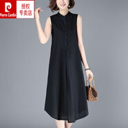 皮爾卡丹（pierre cardin）棉麻連衣裙女色無袖中長裙2025夏季韓版寬松顯瘦百搭遮肚外穿裙 黑色 XL 建議115-130