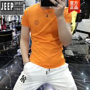 吉普（JEEP）輕奢歐洲站夏季新款潮牌燙鉆短袖冰絲棉T恤帥氣時(shí)尚圓領(lǐng)體恤大碼 桔色 2XL 155-170斤