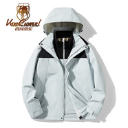 西域駱駝（VANCAMEL）三合一防風(fēng)沖鋒衣款男女夾克加厚保暖可拆卸登山服滑雪服運(yùn)動(dòng)外套 KY1997S以太藍(lán)/黑色-女 L