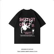 蘇愚國潮美式蜘蛛印花短袖T恤男女夏oversize寬松百搭ins慵懶風(fēng)上衣服 240克-黑 M