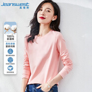 真維斯（JEANSWEST）長袖t恤女秋季基礎(chǔ)款純棉舒適寬松修身上衣內(nèi)搭打底衫橘粉M