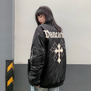 POUM夾克男歐美高街外套男女潮牌痞帥情侶秋季美式棒球服男休閑寬松 NJN-JK79黑色 加厚 2XL （160-180斤）