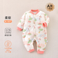 嘉貝艾爾嬰兒衣服秋冬裝厚款棉衣嬰兒連體衣男女寶寶衣服0-1歲哈衣爬服 荷塘月色 59cm(建議6-8斤)