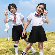 衣諾坊 六一兒童禮服演出服 幼兒園表演服套裝 小學(xué)生大合唱演出服裝 新黑色女:短裙+短袖+領(lǐng)帶+襪子 130 （建議體重：42-54斤）