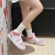 耐克（NIKE）Air Jordan 1 Mid GS AJ1 女款中幫復(fù)古防滑耐磨運(yùn)動(dòng)休閑籃球鞋 CW5379-600櫻花粉 38