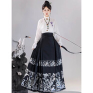 唐努烏（Tang Nu wu）漢服女中國風(fēng)超仙對襟襦裙漢齊腰長(cháng)裙古風(fēng)古裝大擺裙套裝表演服  馬面裙套裝黑 L 【110-120斤】