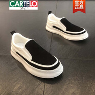 卡帝樂(lè)鱷魚(yú)（CARTELO）老北京布鞋男款夏季懶人超輕厚底休閑潮鞋一腳蹬帆布鞋千層底工作 Y8911 黑色 44