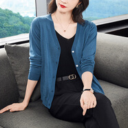 歌米拉（Gemila）針織開衫女薄款秋裝新款洋氣外搭寬松短款外套毛衣女 深灰藍(lán) 3XL