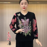 姿偉祺女款絲絨蝴蝶花上衣中老年媽媽氣質(zhì)新年大碼打底衫 玫紅色 L 建議【90-105】