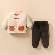 初心果冬裝男寶寶衣服龍年新年服兩件套0-5歲唐裝國風(fēng)加厚保暖男童童裝 黃色福袋2526（加厚加絨） 110cm