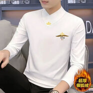 軒萊雅秋冬新款男士長(cháng)袖t恤V領(lǐng)修身高端保曖內衣打底衫加絨加厚潮上衣服 白色 3XL