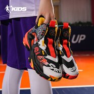 喬丹（QIAODAN）喬丹籃球鞋男童2025減震皮面旋轉紐扣鞋運動(dòng)鞋兒童中大童學(xué)生球鞋 黑色/荷蘭橙 36碼