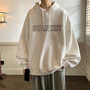 吳權灣重磅衛衣男連帽春秋季新款港風(fēng)潮流百搭外套潮學(xué)生寬松大碼上衣服 米白色 XL