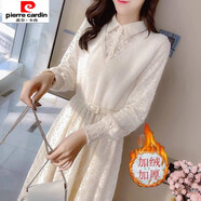 皮爾卡丹女人味連衣裙女新款秋冬季配大.衣的長(cháng)裙子加厚過(guò)膝內搭打底裙 加絨杏 3007加絨 XL