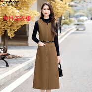 啄木鳥(niǎo)馬甲背帶連衣裙配毛衣兩件套女2025秋冬新款氣質(zhì)修身顯瘦打底裙子 單件橙色連衣裙 【實(shí)物偏鮮艷色 2XL 【建議120-132斤】