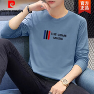 皮爾卡丹（pierre cardin）長(zhǎng)袖t恤男春秋季純棉簡(jiǎn)約潮流白色體恤薄款內(nèi)搭大碼打底T衫針織 全棉2318霧霾藍(lán) 2XL 建議140-170斤