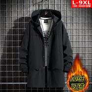 帝歐萊夫秋冬風(fēng)衣男中長(cháng)款秋季潮流時(shí)尚外套男休閑加絨工裝連帽冬裝外套男 黑色 2XL (140-160斤)