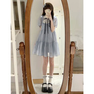 GUOCILRN2025夏季新款法式甜美泡泡袖娃娃領(lǐng)藍色公主連衣裙小個(gè)子仙女裙子 圖片色 S