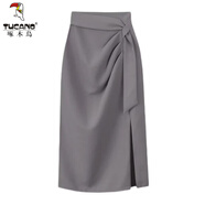 啄木鳥(niǎo)夏季新款半身裙女中長(cháng)款高腰a字西裝裙休閑不規則開(kāi)叉一步包臀裙 灰色 M 95-105斤