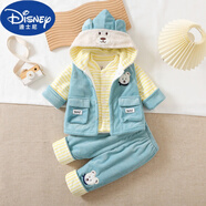 迪士尼（Disney）男女寶寶衣服秋冬裝嬰兒春款薄棉衣01-2周歲新生兒外穿馬甲三件套 小熊藍色 馬甲三件套 90(1.5-2歲左右)