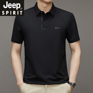 JEEP SPIRIT吉普男士短袖T恤爸爸夏裝父親紅色上衣冰絲喜公公婚宴婚禮服裝男 黑色  MM23131 4XL 58