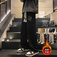 布恩普美式休閑褲子男秋冬季高街學(xué)生運(yùn)動(dòng)加絨直筒褲男生寬松闊腿衛(wèi)長(zhǎng)褲 黑色（常規(guī)款） 2XL 【建議體重140-150斤左右】
