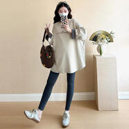 敏潮格倫春裝新款韓版大碼孕婦裝寬松中長(cháng)款連衣裙純棉長(cháng)袖T恤女休閑套裝 卡其上衣 XL