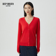 深呼吸DEEP BREATH女裝可機洗純羊毛針織開(kāi)衫女A400298 新年紅 L (4)