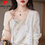 皮爾卡丹（pierre cardin）冰絲針織開衫女薄款竹節(jié)麻防曬衣夏季寬松配吊帶·裙搭披肩空調(diào)衫 奶油白 XL