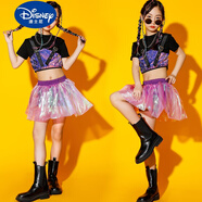 迪士尼（Disney）兒童爵士舞服裝夏季女童嘻哈走秀啦啦操表演服女孩舞蹈服演出服潮 2022紫色亮紗兩件套裙 110cm