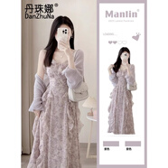 丹珠娜（DanZhuNa）新中式連衣裙女裝春季2025夏季新款國風套裝絕美漢服改良版長裙子 5901紫色+裙子 M