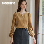 ROEYSHOUSE羅衣法式復(fù)古絲絨襯衫2025春裝新款時尚純色襯衣燈籠袖上衣11581 姜黃色 L
