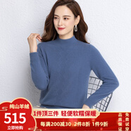 AMNCK純羊絨衫女100%山羊絨女士半高領(lǐng)針織打底衫品牌毛衣鄂爾多市產(chǎn) 藍(lán)色 L-建議110-120斤