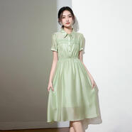 詩萌【優(yōu)雅通勤襯衫領(lǐng)連衣裙女】2024夏季新款萊賽爾氣質(zhì)中長裙 綠色 S