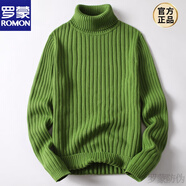 羅蒙（ROMON）出口品質(zhì)日本單春秋季純棉半高領(lǐng)毛衣男有大碼青年保暖針織衫新品 053綠色【高*領(lǐng)】 4XL 【190-210斤】