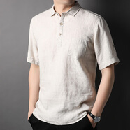 VWAYZZ亞麻短袖T恤男夏季中國(guó)風(fēng)文藝復(fù)古休閑棉麻襯衫上衣寬松薄款襯衣 淺卡其 【熱賣...】 L /175